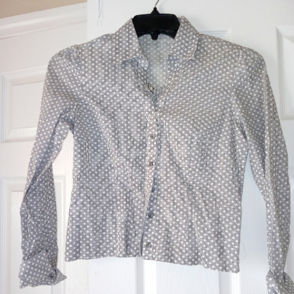 Woman Button Up Shirt W/Polka Dots